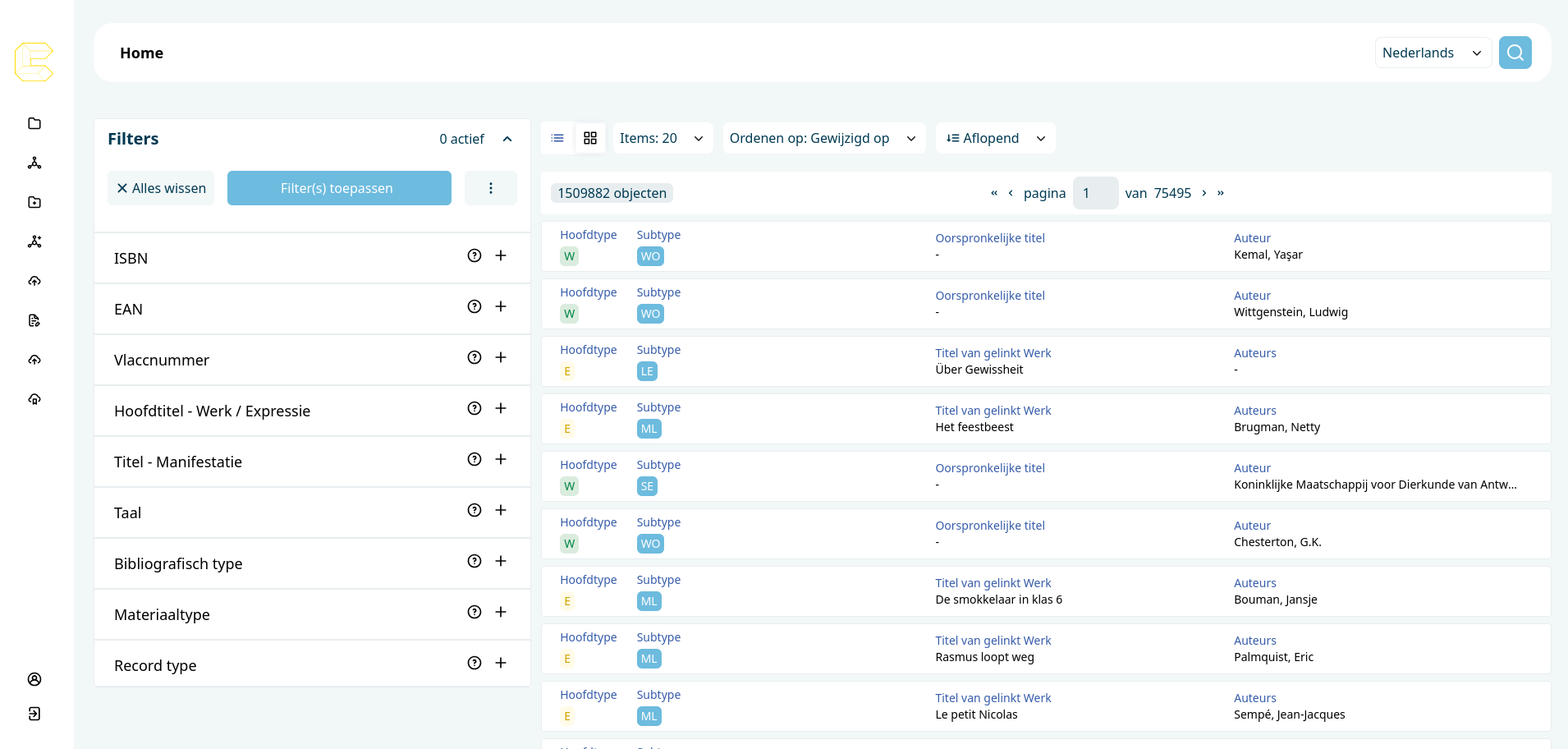 Hoofdscherm van Open Vlacc na inloggen